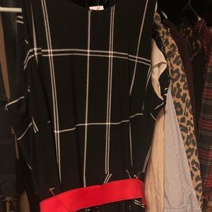 Black and white dress with red belt